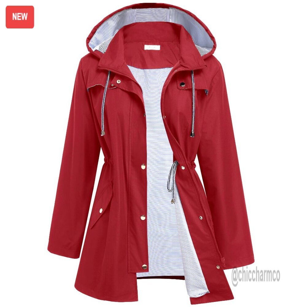 Lightweight Waterproof Raincoat Hooded Windbreaker Trench Coat Lined